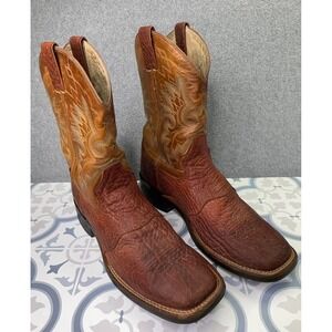 Double H Men's 11.5 D Wide Square Toe Boots Red Leather Cowboy 64639 Ranch Work‎